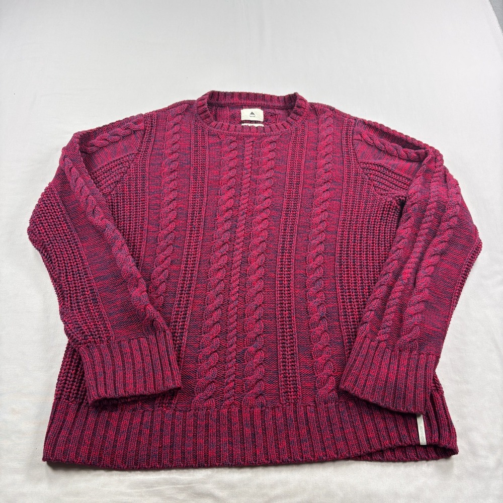 Burton Sweater Men Large Red Chunky Cable Knit Pullover Stretch Crew Neck Cotton